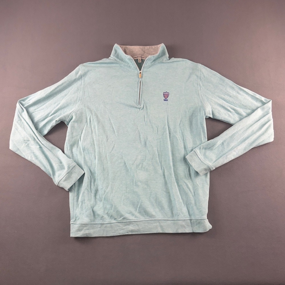 Peter Millar Mens Cloud Blue 1/4 Zip Pullover 1862 Shield MS24K49 Size M